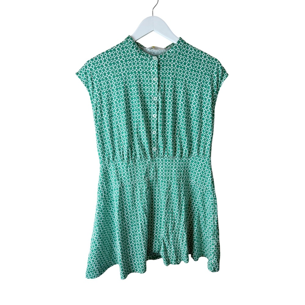 Boden Easy Jersey Shirt Dress Green White Geometric Button Front US 8P J0915